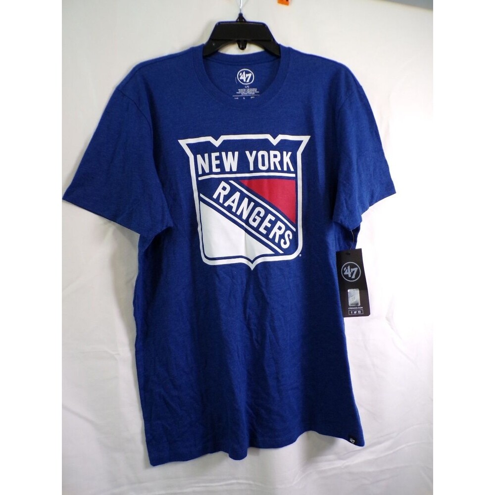 47 Brand New York Rangers Men's T-Shirt Large Blue NHL Shield Logo